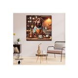 Gaagart Kare Kanvas Kahve Köşesi Cafe Tablosu Barista Kahverengi Labrador, 70 X 70