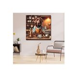 Gaagart Kare Kanvas Kahve Köşesi Cafe Tablosu Barista Kahverengi Labrador, 90 X 90