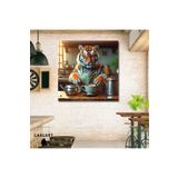 Gaagart Kare Kanvas Kahve Köşesi Cafe Tablosu Barista Kaplan, 70 X 70