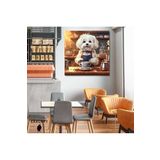 Gaagart Kare Kanvas Kahve Köşesi Cafe Tablosu Barista Maltese Köpek, 70 X 70