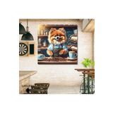 Gaagart Kare Kanvas Kahve Köşesi Cafe Tablosu Barista Pomeranian Köpek, 50 X 50