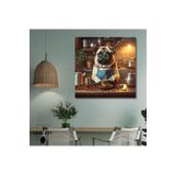 Gaagart Kare Kanvas Kahve Köşesi Cafe Tablosu Barista Pug Köpek, 50 X 50