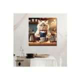 Gaagart Kare Kanvas Kahve Köşesi Cafe Tablosu Barista Ragdoll Kedisi, 70 X 70