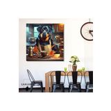 Gaagart Kare Kanvas Kahve Köşesi Cafe Tablosu Barista Rottweiler Köpek, 50 X 50