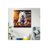 Gaagart Kare Kanvas Kahve Köşesi Cafe Tablosu Barista Samoyed Köpek, 40 X 40