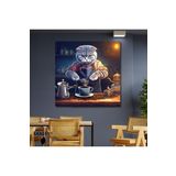 Gaagart Kare Kanvas Kahve Köşesi Cafe Tablosu Barista Scottish Fold, 50 X 50