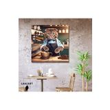 Gaagart Kare Kanvas Kahve Köşesi Cafe Tablosu Barista Scottish Kedi, 50 X 50