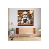 Gaagart Kare Kanvas Kahve Köşesi Cafe Tablosu Barista Shih Tzu Köpek, 40 X 40