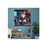Gaagart Kare Kanvas Kahve Köşesi Cafe Tablosu Barista Sibirya Kurdu, 90 X 90