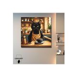 Gaagart Kare Kanvas Kahve Köşesi Cafe Tablosu Barista Siyah Kedi, 90 X 90