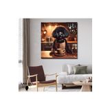 Gaagart Kare Kanvas Kahve Köşesi Cafe Tablosu Barista Siyah Poodle, 20 X 20