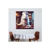 Gaagart Kare Kanvas Mutfak Tablosu Aşçı Hayvanlar Beyaz Samoyed Köpek, 40 X 40