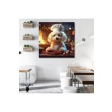 Gaagart Kare Kanvas Mutfak Tablosu Aşçı Hayvanlar Beyaz Tüylü Poodle, 50 X 50