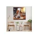Gaagart Kare Kanvas Mutfak Tablosu Aşçı Hayvanlar King Charles Köpek, 40 X 40