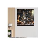 Gaagart Kare Kanvas Mutfak Tablosu Aşçı Hayvanlar Küçük Fransız Bulldog, 70 X 70