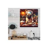 Gaagart Kare Kanvas Mutfak Tablosu Aşçı Hayvanlar Pug Köpek, 70 X 70