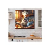 Gaagart Kare Kanvas Mutfak Tablosu Aşçı Hayvanlar Sevimli Jack Russell, 70 X 70