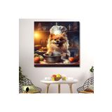 Gaagart Kare Kanvas Mutfak Tablosu Aşçı Hayvanlar Sevimli Pomeranian, 90 X 90