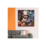 Gaagart Kare Kanvas Mutfak Tablosu Aşçı Hayvanlar Shih Tzu Köpek, 70 X 70