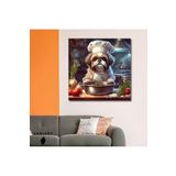 Gaagart Kare Kanvas Mutfak Tablosu Aşçı Hayvanlar Shih Tzu Köpek, 90 X 90