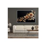 Gaagart Metal Çerçeveli Yatay Cam Tablo Gold Renkli Güller Ve Yapraklar, 60 X 40