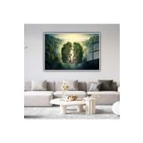 Gaagart Metal Çerçeveli Yatay Cam Tablo Yeşil Orman Manzarası Ve Ağaç, 40 X 30
