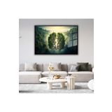 Gaagart Metal Çerçeveli Yatay Cam Tablo Yeşil Orman Manzarası Ve Ağaç, 60 X 40