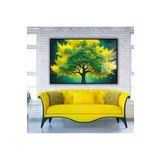 Gaagart Metal Çerçeveli Yatay Cam Tablo Yeşil Ve Sarı Ağaç Tasarımı, 40 X 30