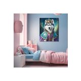 GAAGART Tekli Dikey Kanvas Duvar Tablosu Prenses Kostümlü Sibirya Kurt Köpeği 40 x 60 gartNM7353