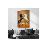 Gaagart Tekli Dikey Kanvas Duvar Tablosu Şaha Kalkmış Beyaz Ve Siyah At, 40 X 60
