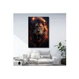 Gaagart Tekli Dikey Kanvas Duvar Tablosu Turuncu Kırmızı Kükreyen Aslan, 80 X 120