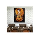 Gaagart Tekli Dikey Kanvas Mutfak Tablosu Kahve Köşesi Kadın Ve Fincan, 50 X 70
