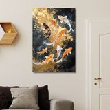 Gaagart Tekli Dikey Kanvas Tablo Japon Koi Sazan Balığı Sürüsü - 60X90