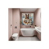 GAAGART Tekli Kare Kanvas Banyo Tablosu Gazete Okuyan Alman Kurt Köpeği 50 x 50 gartNM8416