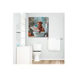 Gaagart Tekli Kare Kanvas Banyo Tablosu Gazete Okuyan Kahve Labrador, 40 X 40