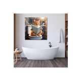 Gaagart Tekli Kare Kanvas Banyo Tablosu Gazete Okuyan Sarı Sarman Kedi, 40 X 40