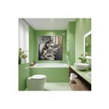 GAAGART Tekli Kare Kanvas Banyo Tablosu Gazete Okuyan Sibirya Kurt Köpeği 40 x 40 gartNM8414