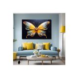 Gaagart Tekli Yatay Kanvas Duvar Tablosu Modern Sarı Beyaz Kelebek, 90 X 60