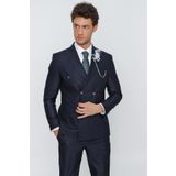 Gabardin Kırlangıç Yaka Tam Astar Kruvaze 6 Drop Slim Fit Dar Kesim Takım Elbise 1001225175 Koyu Lacivert