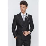 Gabardin Kırlangıç Yaka Tam Astar Kruvaze 6 Drop Slim Fit Dar Kesim Takım Elbise 1001225175 Siyah
