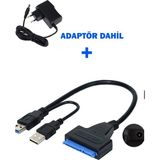 Gabble USB To 2.5-3.5 Inç Sata Çevirici + 12 Volt Adaptör Dahil - Siyah