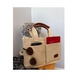 gabies Kadın Kanvas Kumaş Krem Renk Iki Adet Ön Cepli Tote Bag Baskılı El Ve Omuz Çantası
