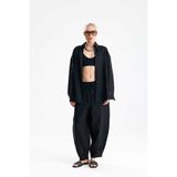 GACA COLLECTION GİALLO Keten Havuç Pantolon Gömlek Siyah Takım