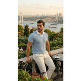 Gacha Erkek Desenli Kısa Kollu Triko Tişört - %100 Pamuk Akrilik - Bebe Mavisi - XL