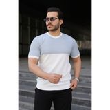 Gacha Erkek Renk Bloklu Bisiklet Yaka Kısa Kollu Triko Tişört - Beyaz - Mavi