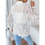 Gacha Kadın Uzun Kollu Yakalı Önü Açık Dantelli Ceket - L - XL - Beyaz