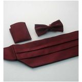 Gaffy Bordo Düz Renk Damatlık Kuşak Papyon Mendil Saten Takım Set - Kp-13 - Renkli