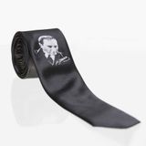 Gaffy Çocuk Boy Atatürk ve İmza Baskılı Saten Siyah Kravat