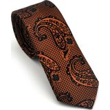 Gaffy Cravatte Açık Kahverengi Şal Desenli Siyah Dokuma Kumaş Mendilli Slim Fit Kravat // SDK-2606-1