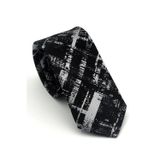 Gaffy Cravatte Beyaz Desenli Siyah Dokuma Kumaş Mendilli Slim Fit Kravat // SDK-2601-1